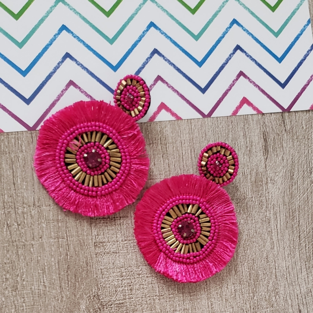 Hot Pink Tassel Earrings